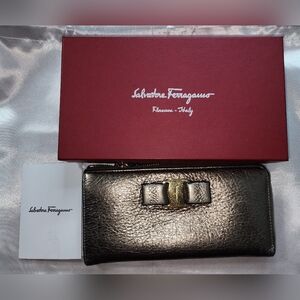 Salvatore Ferragamo In Metallic Brown Leather Wallet